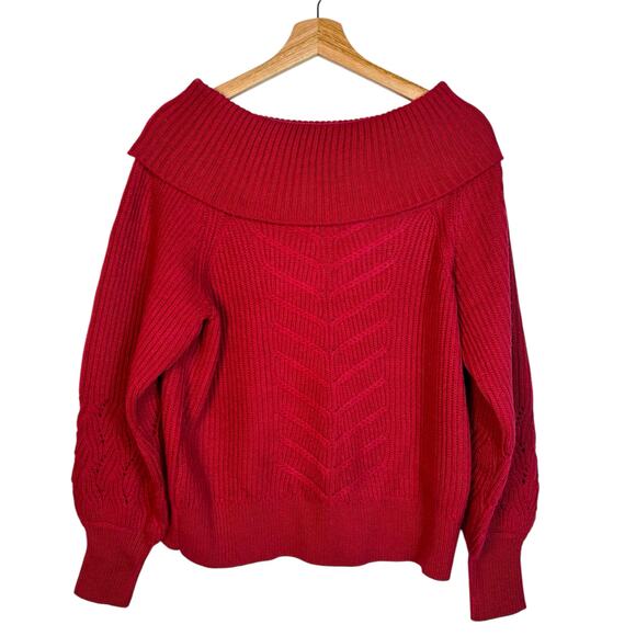 Off-Shoulder Red Sweater - Picture 5 of 14